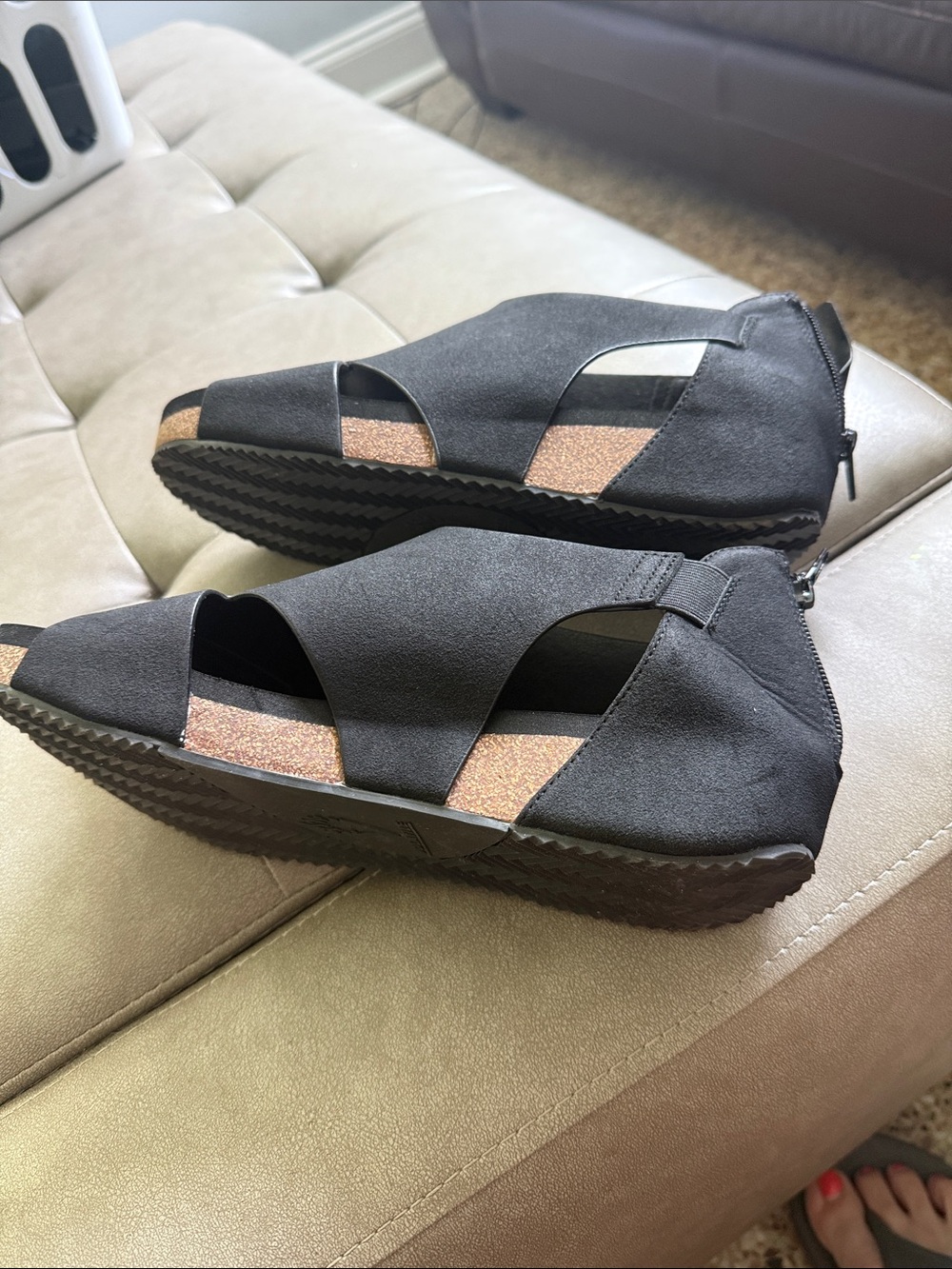 Volatile Black Cork Wedge Sandals - Picture 4 of 5